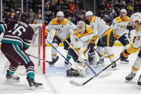 Playing the second game of a back-to-back, neither group appeared to suffer on the ice until the Ducks succumbed to the Predators' physicality in the third period.