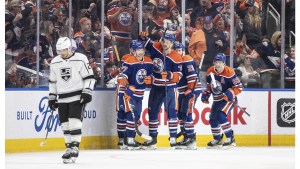 Leon Draisaitl and Evan Bouchard each record a goal and an assist as Edmonton prevails, 4-2, and moves two points up on the Kings for third place in the Pacific Division.